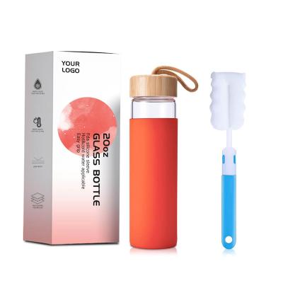 China Sustainable MU hot sales Factory Wholesale Glass Water Bottle Glass Bottle With Silicone Sleeve Glass Water Bottle With Bamboo Lid for sale