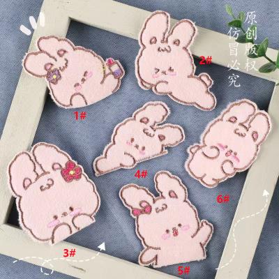 China Other Higher Quality Plush Rabbit Cartoon Self Adhesive Embroidered Patches For Bags for sale