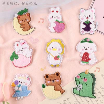 China Other Cute Bear Shape Rabbit Duck Cartoon Dinosaur Embroidery Plush Sticker Patches For Self Adhesive Decoration for sale