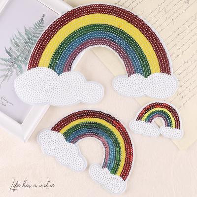 China Sustainable Factory Directly Three Sizes Colored Iron On Sequin Rainbow Patches For Decoration Garment for sale