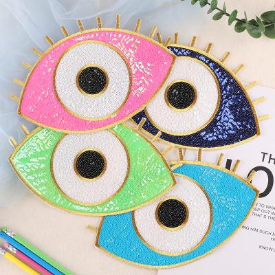 China Large Size Viable Colors Iron On Embroidery Eye Sequin Hoodies Patches For Decoration for sale