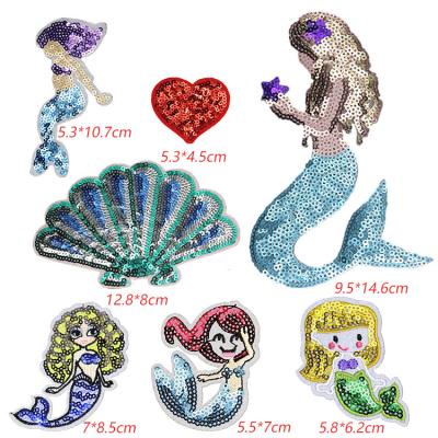 China Good Quality Viable Iron On Heart Shell Mermaid Embroidery Sequin Dress Patch For Clothes for sale