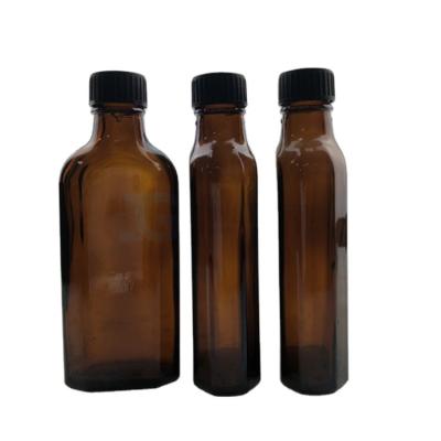 China Medicine Wholesale 100ml amber flat square essential oil glass bottle syrup glass bottle for sale