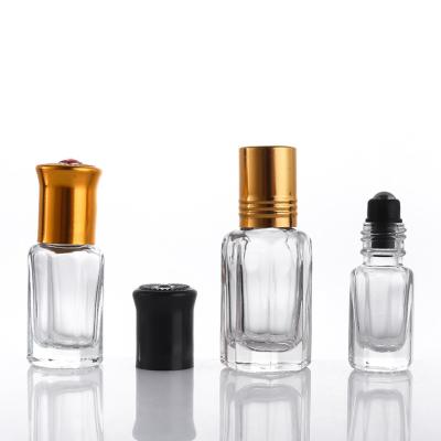 China Cosmetic 3ML 6ML 9ML 12ML octagon attar Glass Perfume essential oil roller ball bottles glass roll on bottles with cap for sale