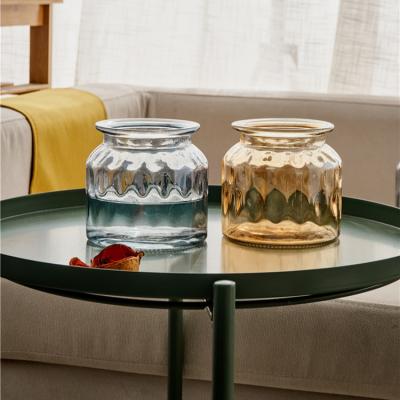 China New Modern Colorful Glass Vase Plating Desktop Wide Transparent Glass Decoration Vase Mouth Glass Vase for sale