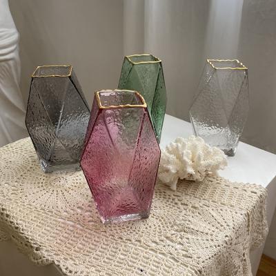 China Simple transparent rhombus vase of modern creative geometric hydroponic glass vase with green plant for sale