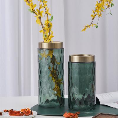 China Modern Glass Vase Gold Decorative Glass Home Art Bottle New Products Decorative Glass Vase for sale