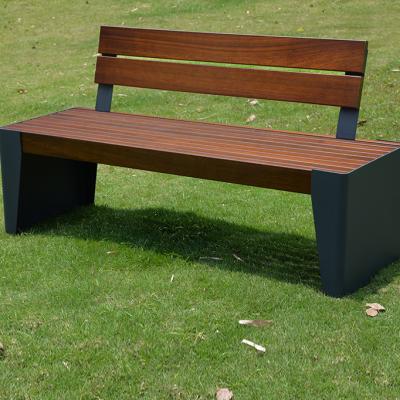 China Modern Factory Outside Design Wooden Slats Outdoor Furniture Waterproof Metal Garden Seating Luxury Park Bench for sale