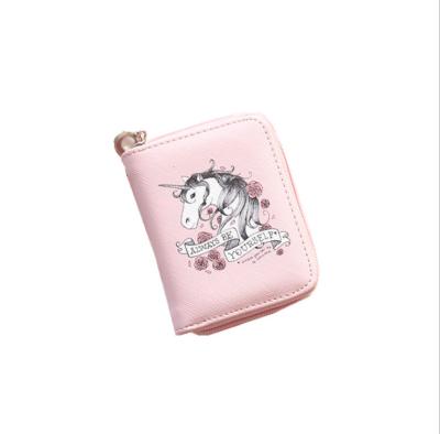 China Factory Sale Women Pink Waterproof Animal Print Flip Wallet Kids Unicorn Purse Polyester Credit Card Holder for sale