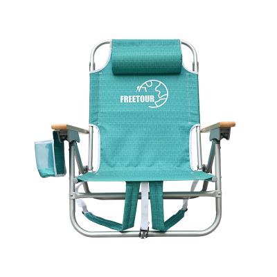 China 600D Oxford Portable 5 Position Wood Armrest Adjustable Extended Lightweight Aluminum Outdoor Beach Chair for sale