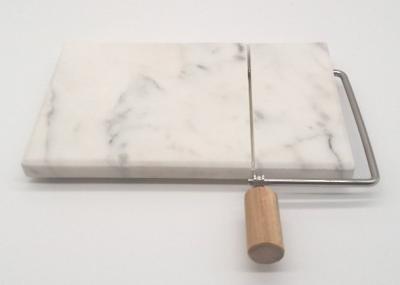 China White Marble Cheese Slicer Board , Marble Cheese Cutting Board Wood Handle for sale