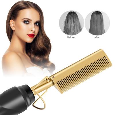 China Nondisposable Metal Hair Comb For Women Safety Curling Gold Hair Straightener Multifunctional Ceramic Iron Comb Portable Ceramic High Heat for sale