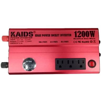 China Best Selling Solar Power System Car Home Power DC 1200W 12V 24V AC 110V 220V Modified Sine Wave Power Inverter With 3 Outlets And Dual USB Use For Car for sale