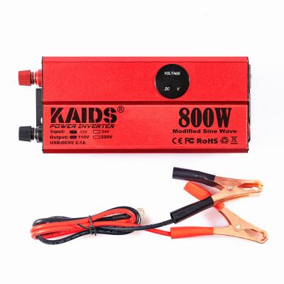 China Hot Selling 12V 24V Solar Power System Car Home Power Inverter 800W DC to 220V Modified Sine Wave to AC 110V with 2 Sockets and Newly LED Display Uses for the car for sale