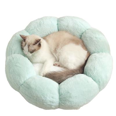 China 2022 best pet bed flowersfancy soft plush pet beds viable warm sofa bed soothing pets accessories for sale