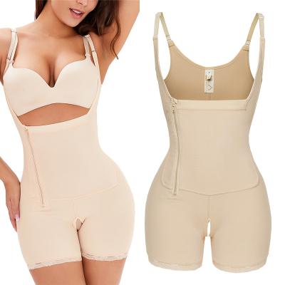 China Breathable Plus Size Women Crotch Body Shaper Jumpsuit Panties Open Hip Lifting Open Bra Low Back Underbust Shapewear With Suoulder Strap for sale