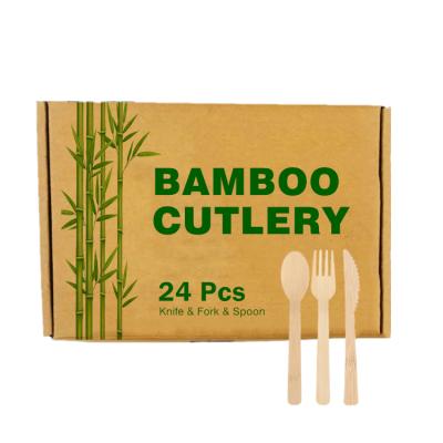 China 24pcs Compostable Bamboo Cutlery Portable Travel Cutlery Set 170mm for sale