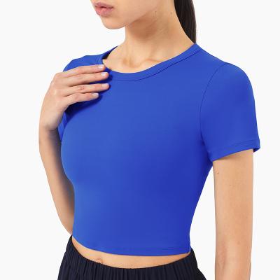 China High Quality QUICK DRY Crop Tops For Women Short Sleeves Stretch Loose Fit Sports Shirts Gym Running Clothes for sale