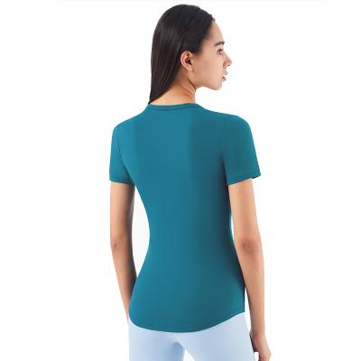 China QUICK DRY Custom Women's Workout Shirts Color Yoga Shorts Sheer Sleeve Tops Running Active Sports Exercise Gym T-Shirt for sale