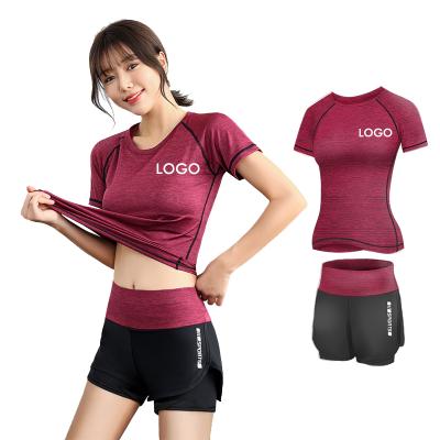 China 2 Piece Breathable High Waist Women's Casual Short Sleeve Teams Yoga Sport Sets Exercise Custom Shorts Pants for sale