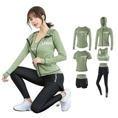 China Hot Selling Plain Breathable Women 6 Piece Sports Set With Jacket And Bra Exercise Yoga Equipments Set Workout Clothes for sale