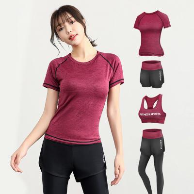 China Breathable 4 Pieces Sports Suit Clothes Tracksuit For Women Exercise Yoga Outfits Set With Bra And Pants for sale