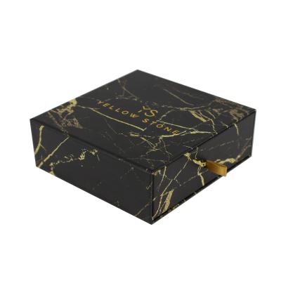 China Recycled Material Printing Factory Supplied Black Marble Logo Printed Necklace Box Packaging Custom Jewelry Boxes for sale