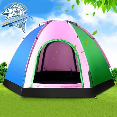 China Diagonal Tying Type Outdoor Waterproof Anti 5 UV 6 Person Hexagon One Room Travel Camping Beach Single Layer Tent for sale