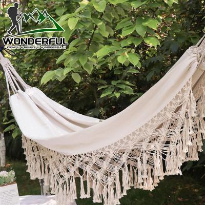 China Lightweight Indoor Portable Outdoor Portable Canvas Fringe Leisure Travel Camping Double Person Hammock for sale