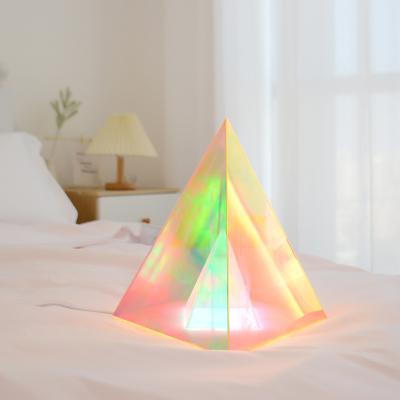 China Modern Creative Acrylic Pyramid Night Light LED Table Lamp Colorful Triangle Cube Table Lamp for sale