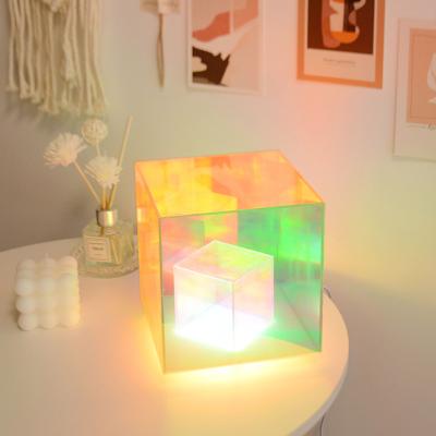 China 2021 Best Product 2021 Triangle Pyramid Night Home Multicolor Deco Cube Table Lamp Acrylic Modern LED Light Modern Nordic Design for sale