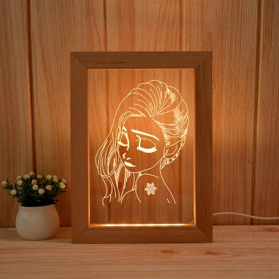 China Home decoration .office new product 3D photo wood frame led table acrylic desk night light warm light lamp for sale