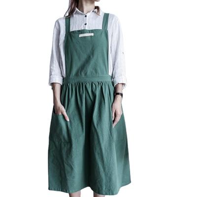 China Fully machine washable solid color cotton cupcake apron with shoulder strap with 2 side pockets garden apron with tool pocket for sale