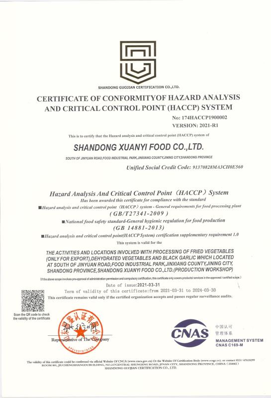 HACCP - Shandong Xuanyi Food Co., Ltd.