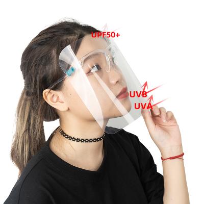 China PC+PVC Wholesale UVproof Face Shield With Glasses Frame Anti UV Face Shield Adjustable for sale