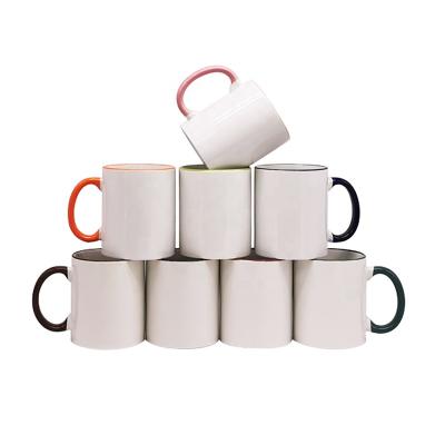 China Factory Supply 11oz Viable Color Rim And Handle Heat Transfer Mug Blank Sublimation Ceramic Mug for sale