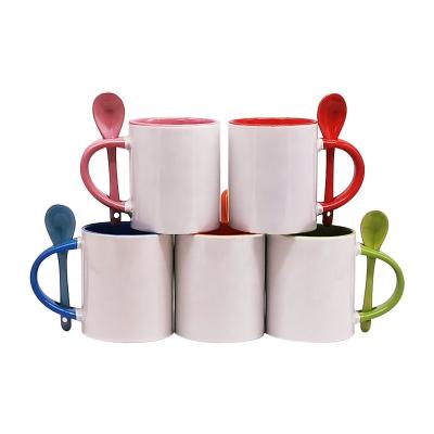 China Viable Personalized Mugs 11oz Color Heat Transfer Mug Blank Sublimation Mugs With Spoon for sale