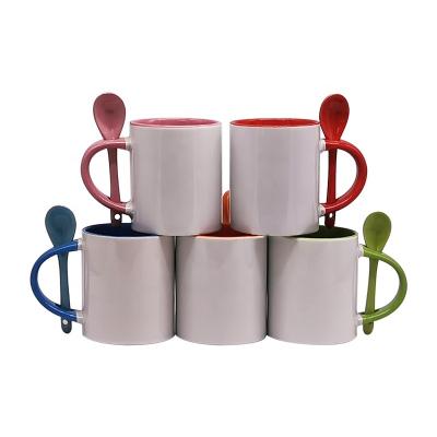 China Viable Personalized Mugs 11oz Color Sublimation Coffee Mug Set Ceramic Mug With Spoon for sale