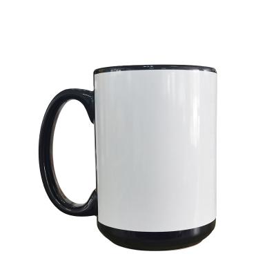 China Viable Factory Ceramic Black Coffee Mug 15oz Large White Patch Sublimation Coated Mug for sale