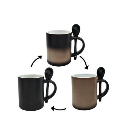 China Customized Viable Mugs Sublimation Ceramic Color Changing Coffee Mug With Spoon for sale