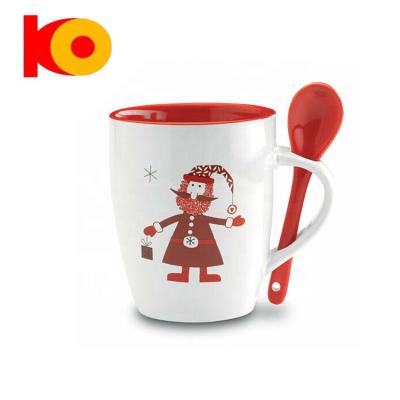 China Viable Christmas 300ml Ceramic Mug With Spoon Santa Claus Design Tea Coffee Cup for sale