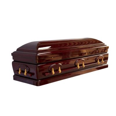 China European High Gloss Varnish Wood Coffin Solid Wood Belly Horse Sapele Style Cross Price for sale