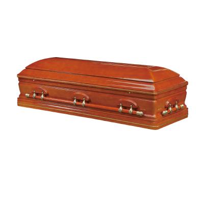 China Cheap European Teak Gold Silk Color Solid Wood Style Casket Presidential Casket With Gold Rim for sale