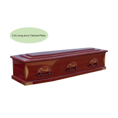 China Decorative American Style Printing Coffin Fiberboard Wooden Sarg Casket with 6 Wooden Bar Handles for sale