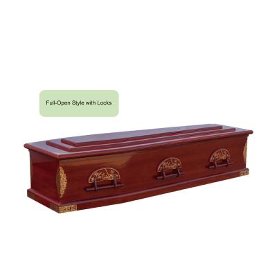 China American Style Decorative Print Lined Wooden Coffin Fiberboard Casket Burial Caskets With 6 Wooden Bar Handles for sale