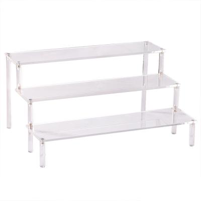 China Retail Stores Clear Three-Layer Dessert Biscuit Toy Doll Display Rack Stage Acrylic Display Rack for sale