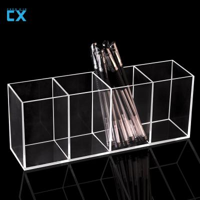 China Eco-Friendly Lucite 4-Compartment Pen Stand For Desk, Table Pen Holder, Pencil Case Custom for sale