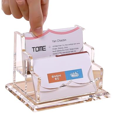 China Simple elegant acrylic card holder for office two layers of transparent vertical simple card holder pocket for sale