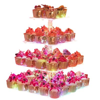 China Modern Luxury Premium Stand Acrylic Cupcake Tower Cupcake Stand Show Cady Bar Party Decor 4 Tier Acrylic Display For Baking for sale