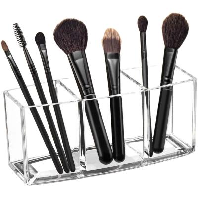 China Eco-friendly Acrylic Makeup Brush Holder Clear Cosmetic Organizer Brushes Storage With 3 Slots for sale